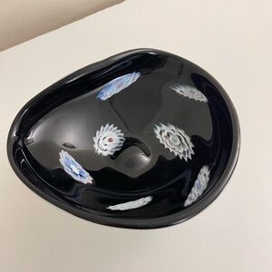 Vintage Murano Millefiori Art Glass Bowl Black & White Cased Italian Mid-Century